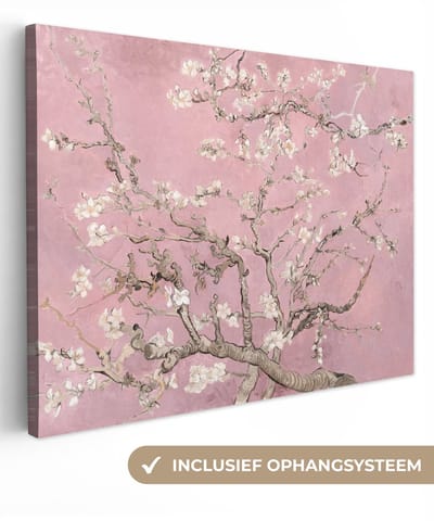 Canvas schilderij 40x30 cm - Wanddecoratie Amandelbloesem - Kunst - Van Gogh - Roze - Muurdecoratie woonkamer - Slaapkamer decoratie - Kamer accessoires - Schilderijen op canvas