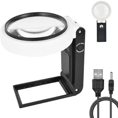 10X 25X vergrootglas met licht en houder, draagbare LED-vergrootglasstandaard, opvouwbare leesloep met ouderenfunctie Geschikt voor het lezen van munten, postzegels, kaarten, sieraden, dichtbij werk