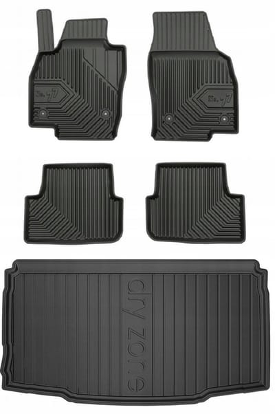Frogum Interieur Set - Geschikt voor SEAT Ibiza V Hatchback (vanaf 2017) - No.77 Automatenset + Dry Zone Kofferbakmat (Onderste laadvloer) - TPE Rubber - Zwart