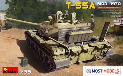 MiniArt Modelbouwpakket Militaire voertuigen - 37094 T-55A Mod. 1970 with Interior Plastic - 1:35 - Modelbouw