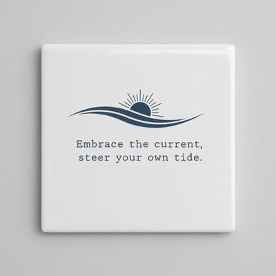15x15 cm Motivational Tegel - Omarm de Stroming, Stuur je Eigen Getij Ocean Design
