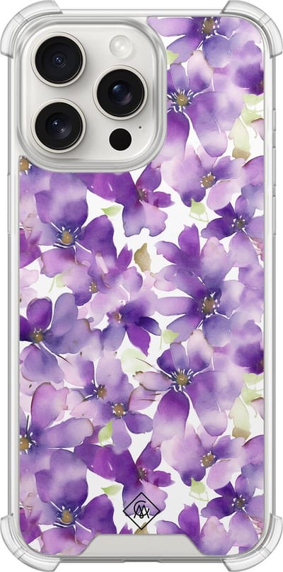 Casimoda® hoesje - Geschikt voor iPhone 15 Pro Max - Floral Violet - Shockproof case - Extra sterk - TPU/polycarbonaat - Paars, Transparant