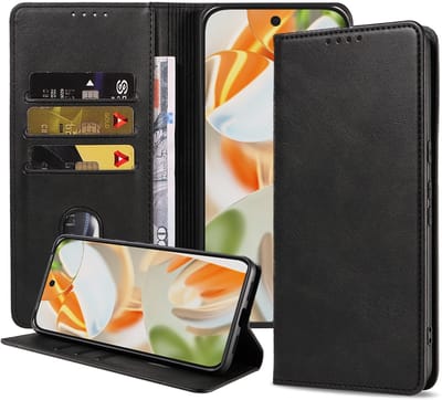 Smartphonica Telefoonhoesje Geschikt voor Google Pixel 9 Pro Kunstleer met Magnetische sluiting en Pasjeshouders Bookcase met Klepje - Zwart geschikt voor Google Pixel 9 Pro