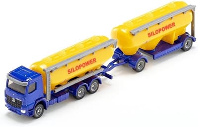 Vrachtwagen met Silo - Voertuig Speelgoed - Boerderij Spelen - Afneembare Slangen - Schaal 1:87 - Geel Blauw
