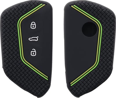 kwmobile autosleutel hoesje geschikt voor VW Golf 8 3-knops autosleutel hoes - Siliconen autosleutel behuizing - Auto sleutel case met honingraat - Sleuteletui in zwart / groen / geel