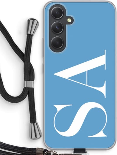 Gepersonaliseerd - Case Company® - Hoesje met koord geschikt voor Samsung Galaxy A54 hoesje met Koord - Monogram N°2 - Telefoonhoesje met Zwart Koord - Bescherming aan alle Kanten en Over de Schermrand