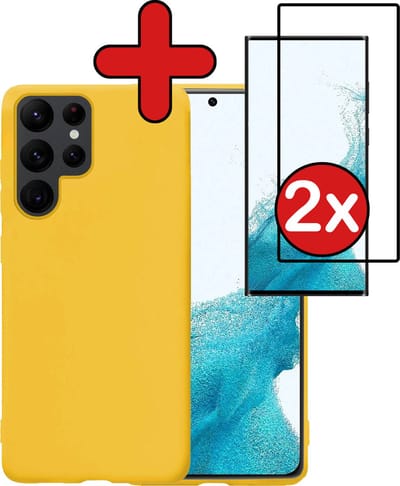 Hoesje - Met 2x Screenprotector - Geschikt voor Samsung Galaxy S22 Ultra - Sterk & Shockproof - Telefoon Hoes - Back Cover - Siliconen Case - Telefoonhoes - Geel