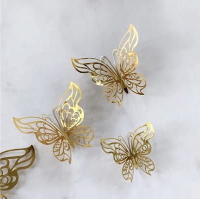 Hiden - Golden Butterflies - Vlinders decoratie - Muurstickers Kinderkamer - Muurstickers Slaapkamer - Decoratiefolie - Meubelstickers - Wandstickers - Deur stickers - 12 stuks