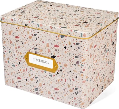 Wenskaart Opberger - Kaarten Doos - Kaarten Sorteren - Inclusief 10 Kaarten - 23x18x17 cm - Terrazzo Blush