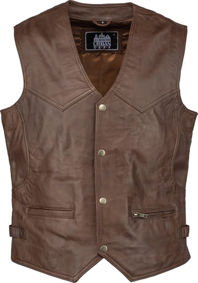 Urban 5884® - Billy - Leren - vest - heren - Donker Bruin - lams leer - gewaxt - Maat M