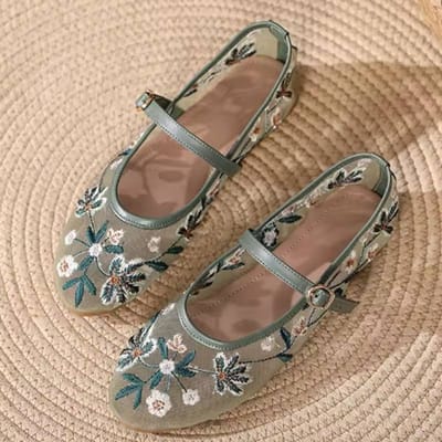 Bloemenborduursel Mesh Mary Janes Schoenen Vrouwen Transparant Elegante Platte Schoenen Dames Casual Zomer Ademende Loafers Schoeisel 41