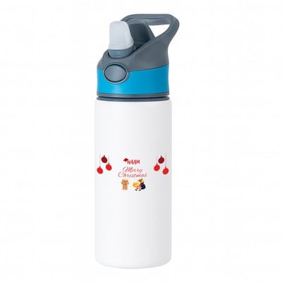 Hacebo® - Kerst merry christmas met eigen naam waterfles met rietje blauw - Kerstmis - Kerst beker - winter - kerst - christmas - kerst cadeau - water fles - 650ML