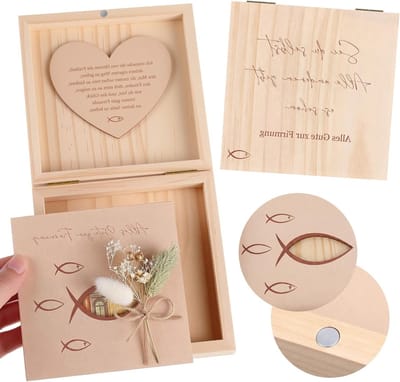 Communie en Bevestiging Geldgeschenk Doos voor Jongens en Meisjes met Houten Hart, Lege Houten Kaart en Gedroogde Bloemen