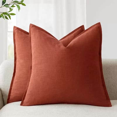 Kussenhoezen Set - Katoen - 2 Stuks 40x40 cm - Ademend met Fijne Rand - Voor Bank Bed Woonkamer - Donkeroranje