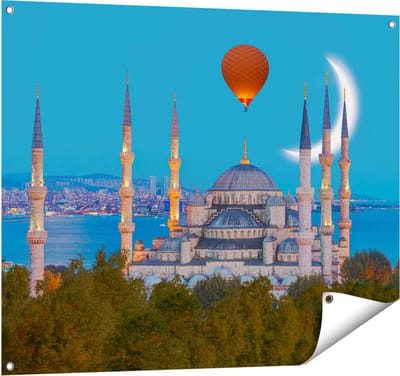 Gards Tuinposter Sultan Ahmetmoskee in Istanbul - 100x80 cm - Tuindoek - Tuindecoratie - Wanddecoratie buiten - Tuinschilderij