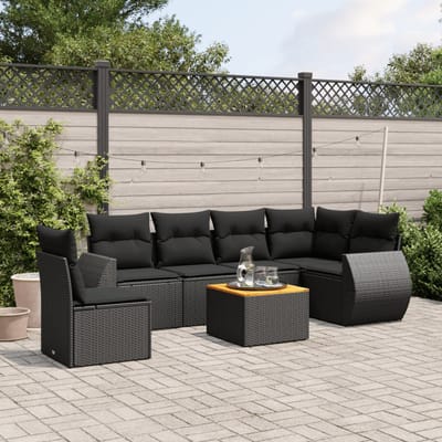 vidaXL - 7-delige - Loungeset - met - kussens - poly - rattan - zwart