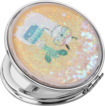 Ronde zakspiegel - Make-up spiegel - Make-up bijwerken - Dubbelzijdig - 7 x 7 cm - Gele kameel