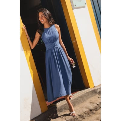 Cosmopolitan blauwe midi-jurk