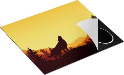 Chefcare Inductie Beschermer Silhouet van een Wolf in het Bos - Abstract - 60x50 cm - Afdekplaat Inductie - Kookplaat Beschermer - Inductie Mat