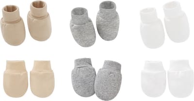 3-pack Baby Newborn Krabwantjes en Slofjes – Beige, Grijs & Wit – Katoen – Bescherming & Warmte voor Baby - baby handschoenen en sokjes voor pasgeboren