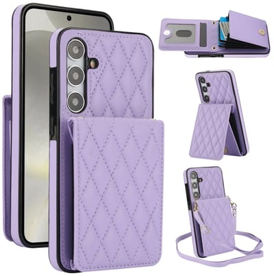 Voor Samsung Galaxy S24+ 5G YM015 Crossbody Rhombic Kaarttas RFID Telefoonhoesje (Lichtpaars)