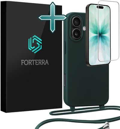 Hoesje Geschikt voor iPhone 17 Case Siliconen Hoes Met Koord Met Screenprotector - Hoes Geschikt voor iPhone 17 Met Telefoonkoord Hoesje Backcover - Donkergroen