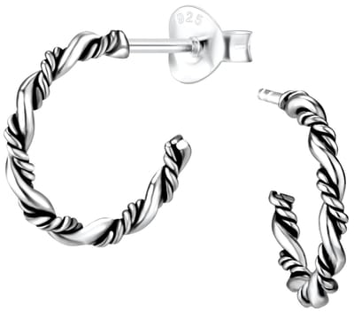Joy|S - Zilveren Bali stud oorringen - 14 mm - geoxideerd twist