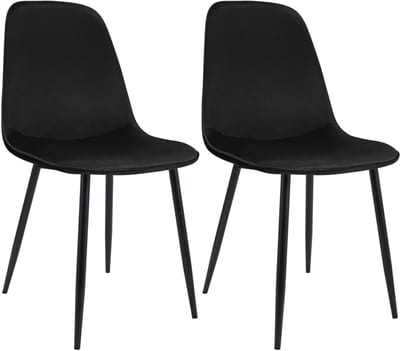 CLP Maryam Set van 2 eetkamerstoelen - klassiek - met rugleuning - zwart metalen frame - belastbaar tot 150 kg - Fluweel/zwart