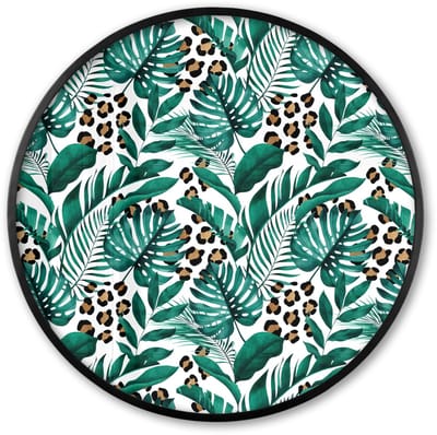 Poster in lijst Rond - Fotolijst 60x60 cm - Posters - Bladeren - Tropisch - Jungle - Ronde posterlijst zwart - Decoratie - Wanddecoratie woonkamer - Muurdecoratie slaapkamer