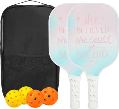 Pickleball Set - Padel Rackets - Buiten Activiteiten - Glasvezel Oppervlak - 4.75 inch Grip - Roze
