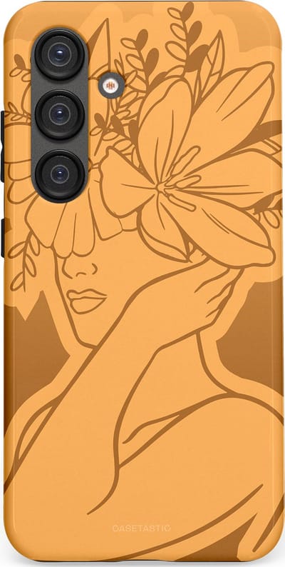 Casetastic hoesje geschikt voor Samsung Galaxy S25 - Dubbellaagse bescherming - Botanische Elegantie - Fashion Case - Goud Bruin Terracotta