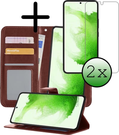 Hoesje 2 in 1 - Geschikt voor Samsung Galaxy S22 Plus - Met 2x Screenprotector - En Uitneembare Hard Cover - Bookcase - Wallet Case - Met Pasjeshouder - Book Case - Uitneembaar - Pashouder - Kunstleer - Bruin