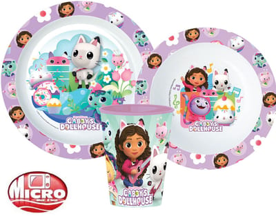 Gabby's Dollhouse Serviesset - Beker 260 ml - Diepe kom - Plat bord - 3 stuks - Kitty Magic - Eetset - Voor verjaardagen en feestjes - Voor kinderen - Voor meisjes