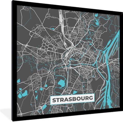 Fotolijst incl. Poster - Strasbourg - Frankrijk - Plattegrond - Stadskaart - Kaart - 40x40 cm - Posterlijst
