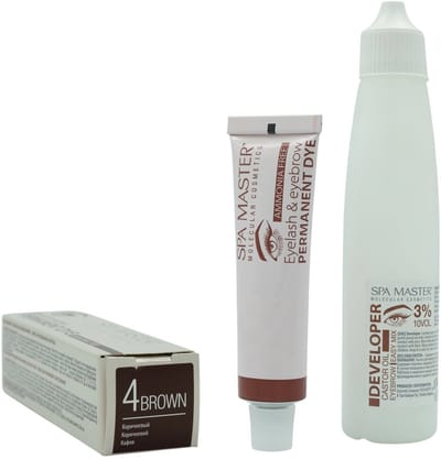 Spa Master Eyelash & Eyebrow Permanent Dye Brown + Developer 3% – Wenkbrauw & Wimper Verf Set Bruin – Professioneel & Ammoniakvrij – Inclusief Castor Olie – 20ml + 60ml