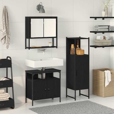 vidaXL - Badkamermeubel - Set - 3 - st - Zwart - Bewerkt - hout
