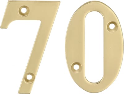 AMIG Huisnummer 70 - massief messing - 5cm - incl. bijpassende schroeven - gepolijst - goudkleur