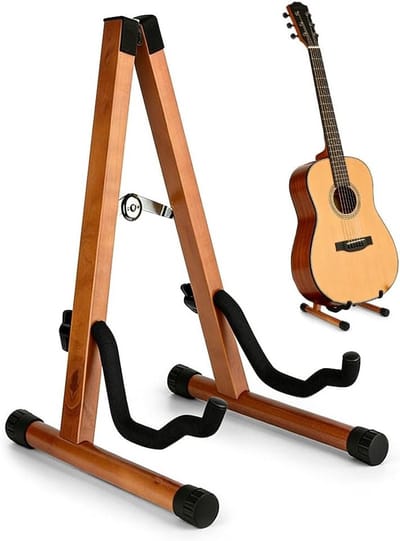 Houten Gitaarstandaard voor Akoestische en Elektrische Gitaren, Bas, Cello, Banjo en Ukulele – Perfect voor Muzikanten en Thuisgebruik met Donker Houtafwerking