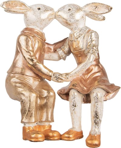 Clayre & Eef Decoratie Beeld Konijnen 32x17x35 cm Beige Roze Kunststof