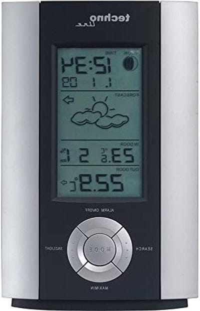Weerstation met klok - Weercomputer Buiten - Weersvoorspelling Thuis - Binnen Buiten Temperatuur - 198 cm - Grijs Zilver