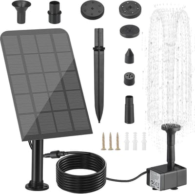 Duurzame Zonne-energie Fontein met 5 Sproeiers en 3,25m Kabel voor Tuin en Vijver