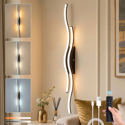MUPOO Wandlamp binnen Oplaadbaar Draadloos met Afstandsbediening- Zonder boren-10000mAh-Modern USB Wandlampen met 3 Lichtkleurenvoor - Wandverlichting voor Slaapkamer,Woonkamer,Gang & Hal-Wit-2 stuks