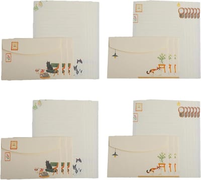 Cat-Themed Briefpapier Set met 12 Enveloppen en 24 Stukken, Perfect voor Uitnodigingen en Creatief Schrijven