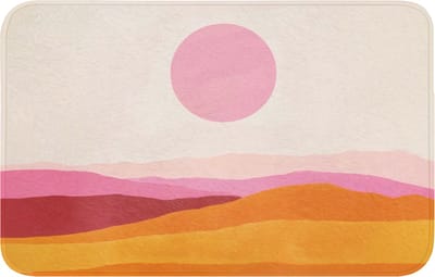 Badmat 80x50 cm - Antislip - Heuvels - Oranje - Zon - Abstract - Badmatten voor badkamer - Badkamermat - Douchemat - Badkamer mat