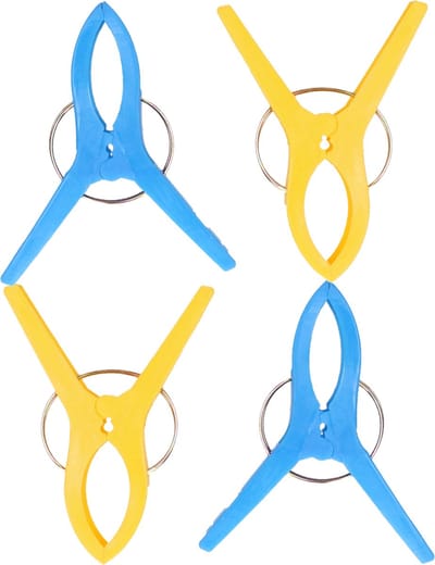 Jedermann Handdoekknijpers XL - 4x - blauw/geel - kunststof - 12 cm - wasknijpers