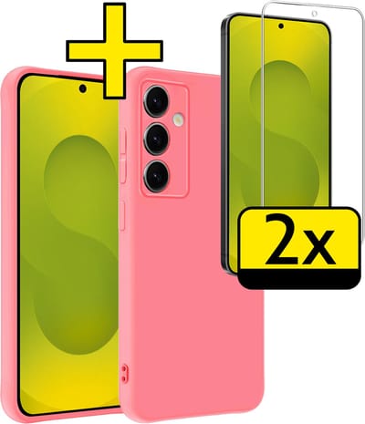 Hoesje - Met 2x Screenprotector - Geschikt voor Samsung Galaxy S25 FE - Sterk & Shockproof - Back Cover - Siliconen Case - Telefoon Hoes - Telefoonhoesjes - Lichtroze