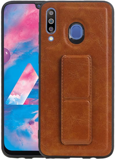 Grip Stand Hardcase Backcover - Telefoonhoesje - Achterkant Hoesje - Geschikt voor Samsung Galaxy M30 - Bruin