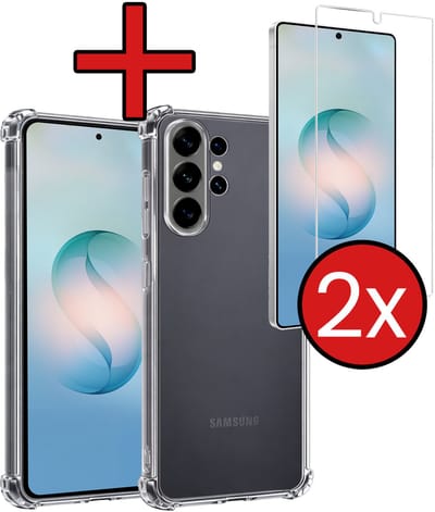 Hoesje - Met Screenprotector - 2 Stuks - Geschikt voor Samsung Galaxy S26 Ultra - Sterk & Shockproof - Back Cover - Siliconen Case - Telefoon Hoes - Shock Proof - Telefoonhoes - Transparant