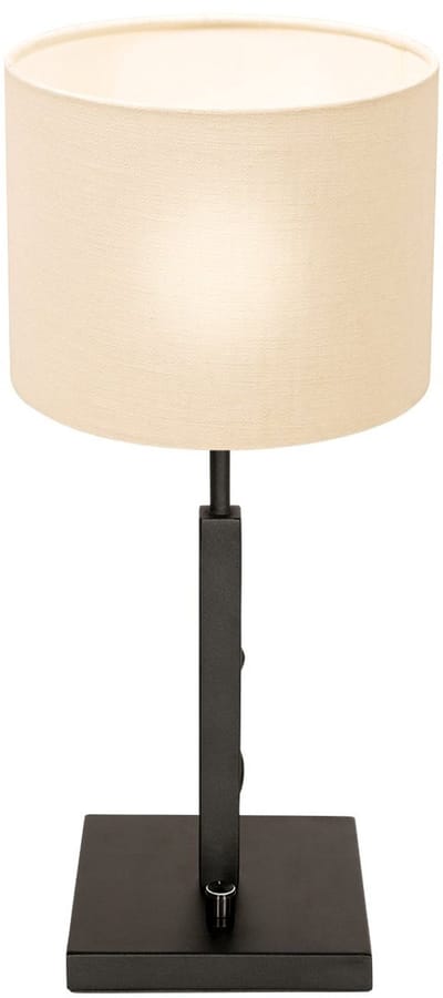 Tafellamp Stang 8161ZW Zwart Metaal Textiel 40cm Hoog met Draaischakelaar en Wit Grof Linnen Kap - Steinhauer