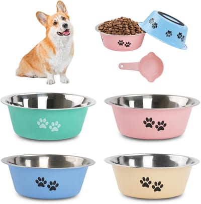 4 stuks hondenbak, roestvrij staal, 860 ml, voerbak hond met antislip siliconen zool, metalen voerbak, waterbak, hond - ShopVlot